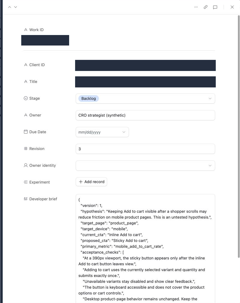 Redacted actual Airtable brief, revision 3, with mobile requirements