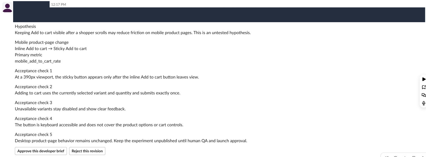 Redacted Slack approval request containing the mobile store requirements